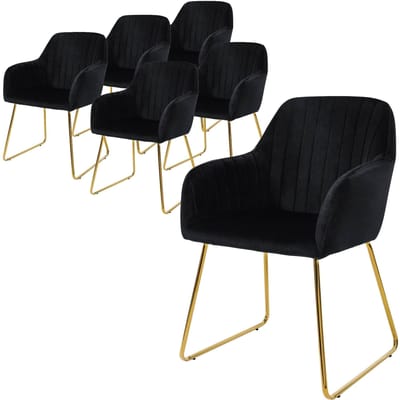 Eetkamerstoel set van 6 met rugleuning en armleuningen zwart Keukenstoel met microvezel fluwelen bekleding ML design