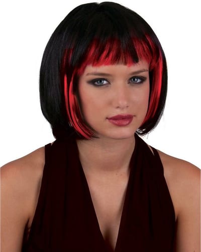 Funny Fashion Heksenpruik kort haar - zwart/rood - dames - Halloween/Carnaval
