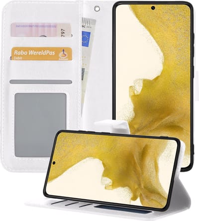 Hoesje - Met Pasjeshouder - Geschikt voor Samsung Galaxy S22 Plus - Luxe Bookcase Portemonee - Flip Case - Kunstleer Book Case - Flipcase - Book Cover - Walletcase - Portemonneehoes - Telefoonhoesjes - Wit