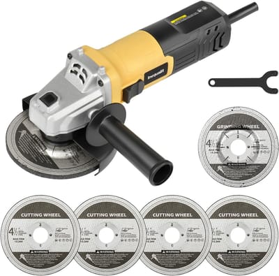 Haakse slijper - Metaalslijper - Metaal bewerken - Krachtige 750W motor - 11 cm schijfdiameter - Geel