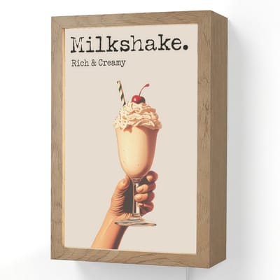 Wandlamp 20x30 cm - Oplaadbaar - Milkshake - Kers - Rietje - Wandlampen binnen woonkamer - Slaapkamer lamp met kabel - Decoratieve nachtlamp - Vloerlamp snoer