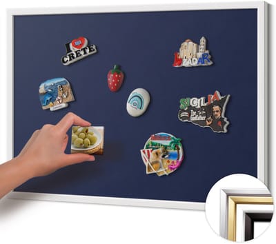Wallfluent - Marine Magnetisch Bord in Verschillende Kleuren - 70 cm x 50 cm - Magneetbord met Witte Frame - Kleur: donker marineblauw - Magnetisch Bord Rechthoekig - Magneetbord met Effen Frame - Magnetisch Bord voor aan de Wand
