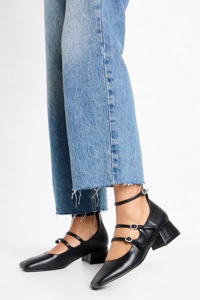 boohoo Dames Mary Jane schoenen met vierkante teen en drievoudige band | Zwart | Maat: 39
