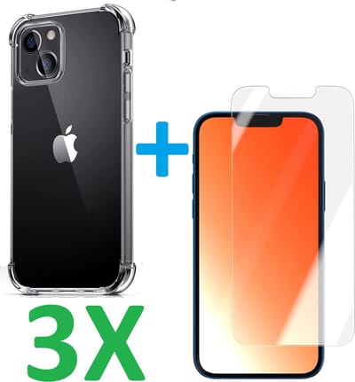 Shock-proof silicone hoesje met 3 Pack Tempered glas Screen Protector Geschikt voor: iPhone 13