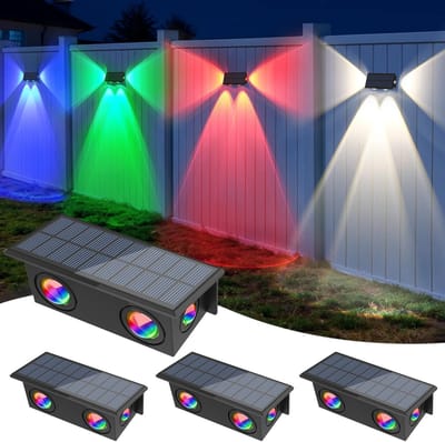 4 Pack Solar Wandlampen Buiten met RGB Verlichting - 7 Kleuren, IP65 Waterdicht voor Tuin, Trap en Balkon