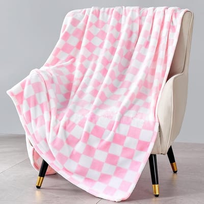 Edenleaf Roze geruite deken, ultrazachte fleece geruite deken voor bank bed en reizen, luxe roze dekens voor alle seizoenen (roze, 127 x 152 cm)