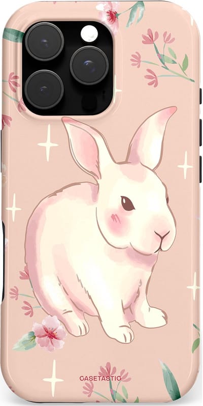 Casetastic hoesje geschikt voor Apple iPhone 16 Pro - MagSafe - Dubbellaagse bescherming - Schattig konijntje - Fashion Case - Zand Perzik