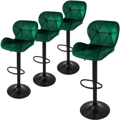 Set van 4 barkrukken groen fluwelen bekleding met rugleuning en voetensteun in hoogte verstelbaar 59-79cm ML-Design