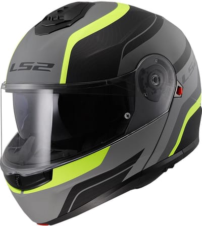 LS2 FF908 Strobe II Monza Mat Zwart H-V Geel 06 Systeemhelm - Maat XL - Helm