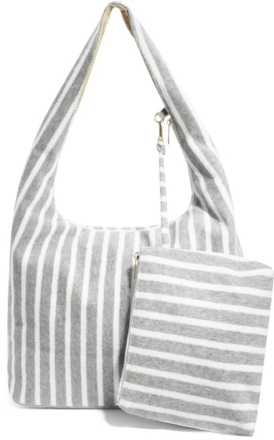 XL Shopper met Elegante Textuur - Ruime Modieuze Schoudertas - Ook perfect als Strandtas of Zwembadtas - Grijs