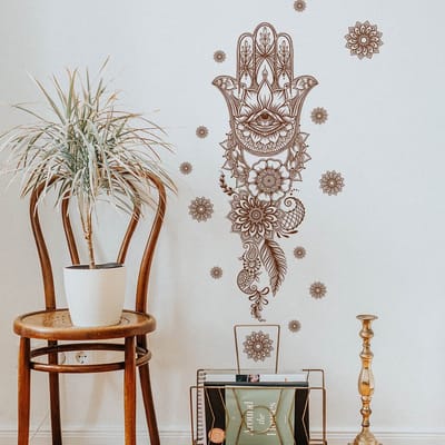 Dailygoods- Muursticker Mandala - Wanddecoratie Boho - Bloemen Hamsa Hand - Vinyl Muurstickers - Geschikt voor Slaapkamer - Eenvoudig aan te brengen