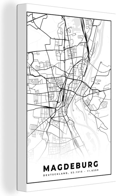 Canvas Schilderij Kaart - Stadskaart - Magdeburg - Plattegrond - 20x30 cm - Wanddecoratie