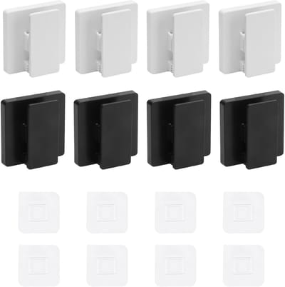 Dailygoody - Zelfklevende Wandclips - 8 Stuks - Handige bevestiging - 6x6 cm - Zwart en Wit - Ideaal voor Handdoeken en Tissues - Geschikt voor versch..