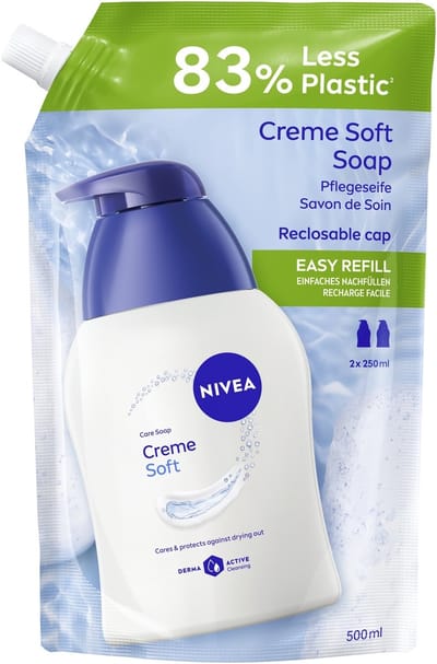 NIVEA Creme Soft, Handen, Vloeibare zeep, Navulzak, Reinigen, Verfrissend, Amandelolie, Aqua, Sodium Laureth Sulfate, Cocamidopropyl Betaine, Prunus Amygdalus Dulcis Oil, Glycerin,...