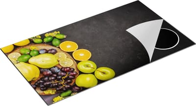 Chefcare Inductie Beschermer Fruit op Zwarte Marmer - 95x50 cm - Afdekplaat Inductie - Kookplaat Beschermer - Inductie Mat