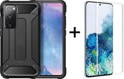Ntech Hoesje Geschikt Voor Samsung Galaxy S20 FE hoesje - Met Screenprotector Rugged Armor Hoesje - Shockproof case - Zwart