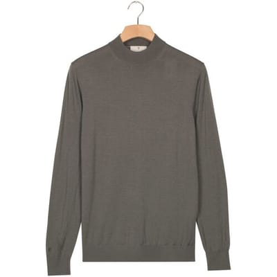 Thomas Maine Trui Turtle Neck Pullover Subtle Melange Color Single Knit Grijsgroen / male