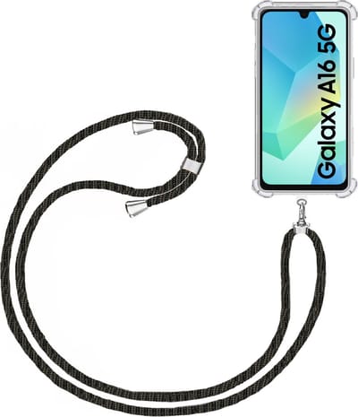 Telefoonkoord + Hoesje Geschikt voor Samsung Galaxy A16 5G - Lengte Verstelbaar - Telefoonketting - Shock Proof Case - Zwart