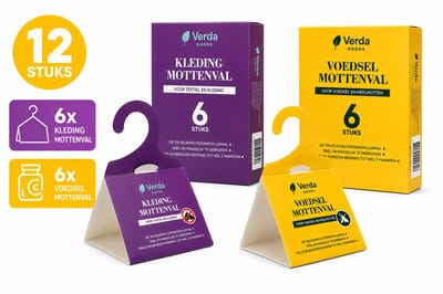 Verda Goods - Mottenval - 12 Stuks - 6x Kledingmottenval + 6x Voedselmottenval - Mottenval kledingmotten - Mottenval Voedselmotten - Mottenvanger - Mottenvallen - Feromoonval - Mottenballen Kledingkast - Mottenpapier - levensmiddelenmottenval