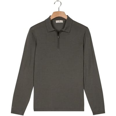 Thomas Maine Trui Zip Collar Long Sleeve Merino Wool Single Knit Grijsgroen / male