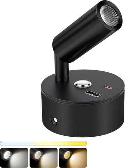 1 stuk dimbare nachtkastje leeslamp,12V LED Leeslampje,wandlamp bed met USB en Type-C-poorten,Campervan Boot Dimbare Leeslamp voor camper,caravan,camper,boot wandlamp - 3 kleurtemperaturen