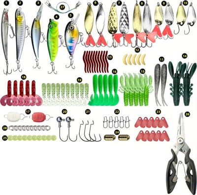 Nivard Visspullen - Viskoffer - Tacklebox - Kunstaas - Vis Accessoires - Hengelsport - Spullen - Roofvis - Karper - Snoek - 106 stuks
