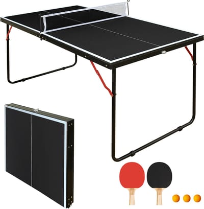 YYchan Mini Tafeltennistafel - Opvouwbare Pingpongtafel met Net en Batjes - Zwart - 137 cm