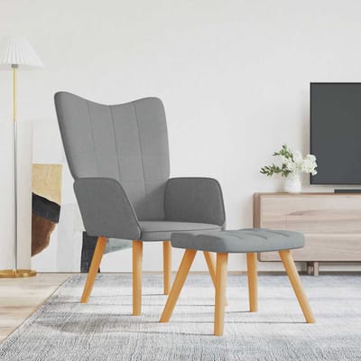 vidaXL - Relaxstoel - met - voetenbank - stof - lichtgrijs