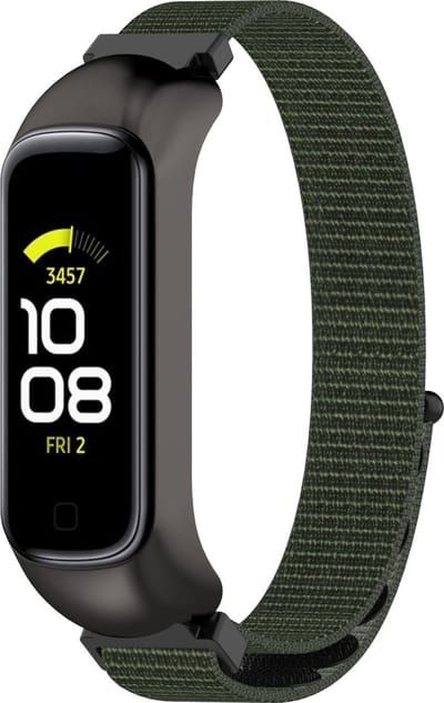 By Qubix - Compatible Samsung bandje - Nylon sport loop band - Donkergroen - Geschikt voor Samsung Galaxy Fit 2