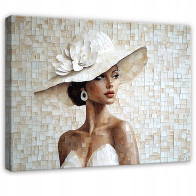 WALLARENA - Schilderij op canvas - 100x70 cm - Abstractie van een vrouw met hoed - Geschikt voor slaapkamer en salon