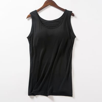 Femmes Mode D'été Basique Modal Gilet avec Coussin Soutien-Gorge Débardeur Femme Mince Tube Haut Sous-Vêtements Gilet Sangle Sling Maillot de Corps Camisole Décontractée M noir