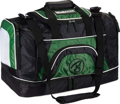 BRUBAKER 'Medium Base' sporttas 52 L - Weekendtas - Voetbaltas - Gymtas - met groot vak voor natte spullen als bodemvak + schoenenvak - zwart/groen