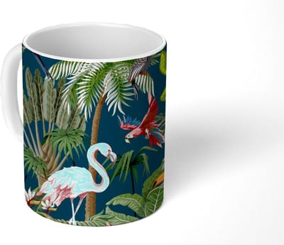 Mok - Koffiemok - Jungledieren - Patroon - Kinderen - Flamingo - Papegaai - Kids - Mokken - 350 ML - Beker - Koffiemokken - Theemok