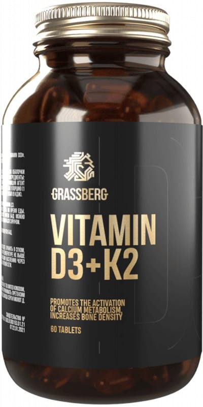 Grassberg D3+K2 (60 Tabs) Unflavoured - Vitaminen, mineralen & gezondheid - Vitaminen