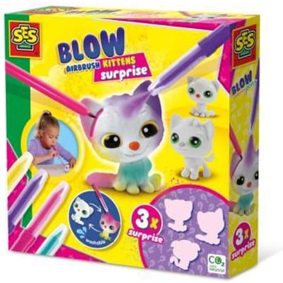 SES Creative - Blow Airbrush Pens - Kittens Suprise - Knutselen Meisjes - 4 Pennen en 3 Kittens - Herbruikbaar - Vanaf 5 jaar