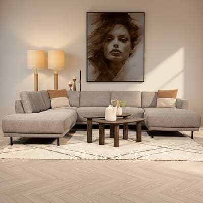 Dimehouse Moderne U-Bank Hoekbank Taupe Stof - Links - 310x197x142 cm - Aniko - Stof - Modern - 310 x 197 x 93 cm