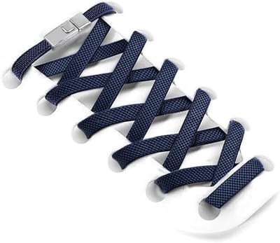 Famanu – Elastische schoenveters zonder strikken, platte uitvoering met snelsluitgesp, donkerblauw