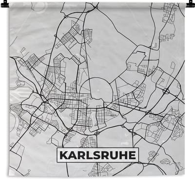 Wandkleed - Wanddoek - Karlsruhe - Kaart - Plattegrond - Stadskaart - Duitsland - 180x180 cm - Wandtapijt