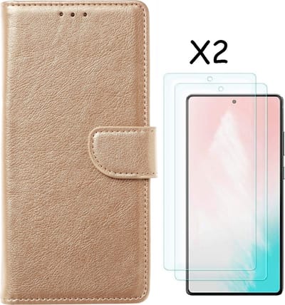 Hoesje Geschikt Voor Samsung Galaxy S20 FE 2022 hoesje bookcase Goud - Galaxy S20 FE bookcase wallet case portemonnee hoesje - Hoesje Geschikt Voor Samsung Galaxy S20 Fe 2022 screenprotector / 2X tempered glass