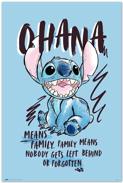 Stitch poster - Lilo - Disney - Surfen - tekst - Ohana - Film - 61 x 91.5 cm