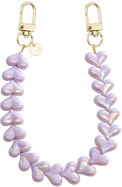 xoxo Wildhearts telefoonkoord - Funky Hearts Charm Cord (Purple Metallic) - Geschikt voor iPhone - Geschikt voor Samsung - Universeel Phone Cord - Telefoonketting - Bedeltje voor telefoon - Telefoonhanger - Ketting met hartjes - Paars