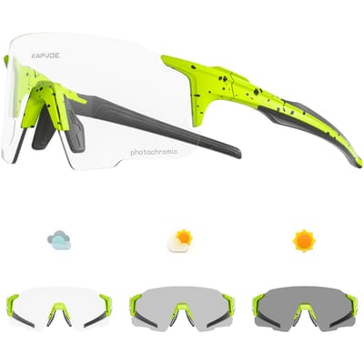 Lunettes de cyclisme Kapvoe Photochromiques UV400 Lunettes de soleil VTT pour hommes Femmes Sports de plein air Lunettes de vélo Gafas Ciclismo Photochromic 1LENS yellow