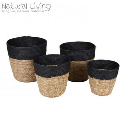 "NATURAL LIVING" set van 4 manden van papieren koord en rietstengels