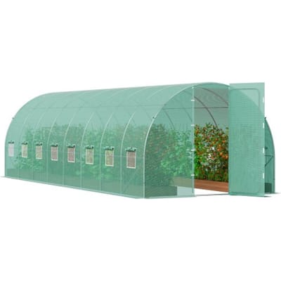 VEVOR Walk-In Tunnelkas, 8,4 x 2,9 x 2,2 m Polytunnelkas, Plantenkas met gegalvaniseerd stalen frame, groene PE-afdekking, draaideur en 16 oprolramen voor buitengebruik