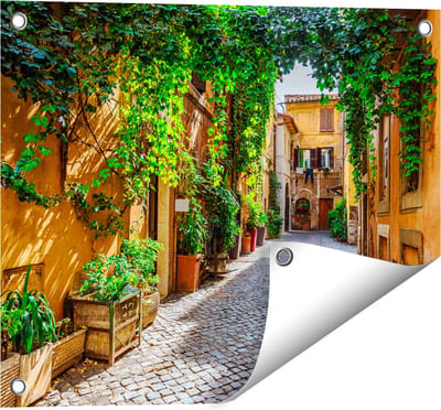 Gards Tuinposter Straatje in Rome met Groene Planten - 50x40 cm - Tuindoek - Tuindecoratie - Wanddecoratie buiten - Tuinschilderij