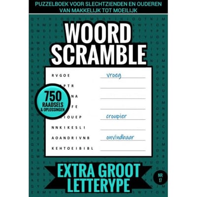 Puzzelboek voor Slechtzienden en Ouderen, van Makkelijk tot Moeilijk - Woord Scramble - Extra Groot Lettertype - Nr. 17
