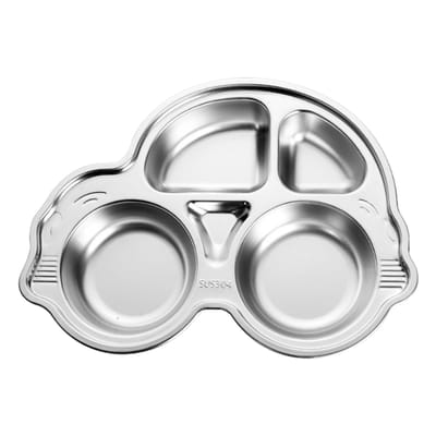 Plat divisé en acier inoxydable de qualité alimentaire Dessin animé Résistant aux chutes Forme amusante Plateau de dîner divisé pour