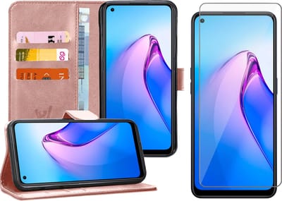 Hoesje geschikt voor Oppo Reno 8 - Screenprotector Glas - Portemonnee Book Case Rosegoud