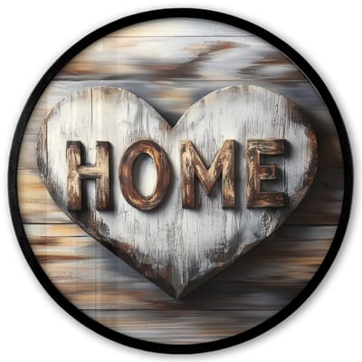 Poster in lijst Rond - Fotolijst 40x40 cm - Posters - Home - Hart - Houtlook - Liefde - Ronde posterlijst zwart - Decoratie - Wanddecoratie woonkamer - Muurdecoratie slaapkamer