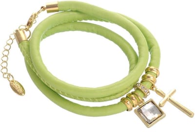 Behave - armband met lichtgroen pu leer en kruisje - zomertrend